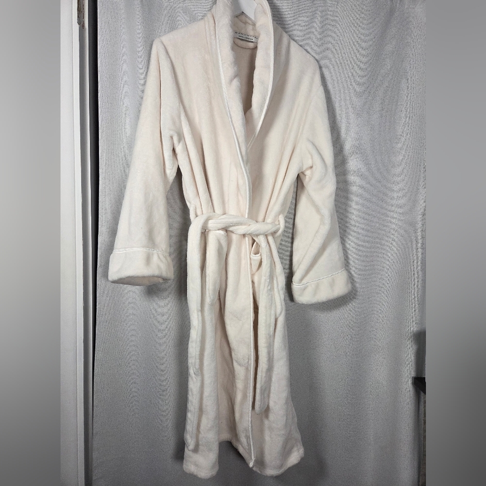 WAMSUTTA Shawl Collar Tie Belt Plush Bath Robe Pockets White Small/Medium